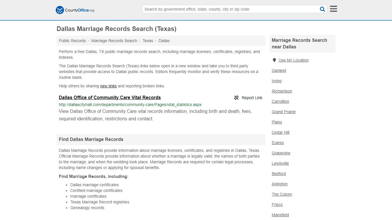 Dallas Marriage Records Search (Texas) - County Office